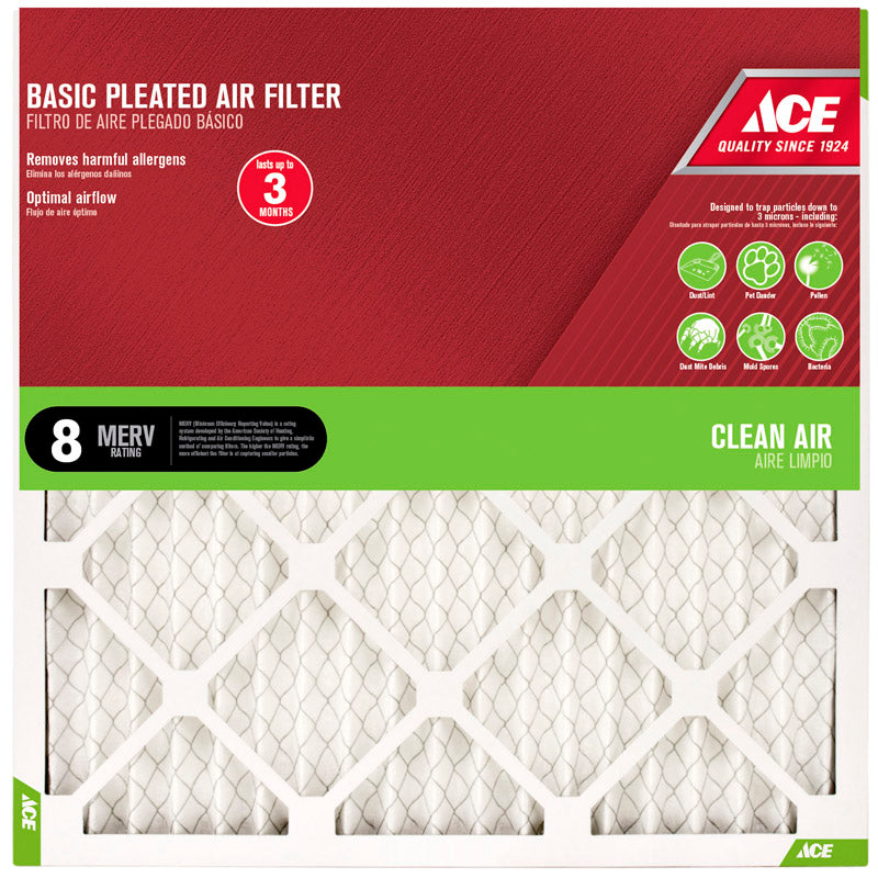 Ace 20 in. W X 25 in. H X 1 in. D Synthetic 8 MERV Pleated Air Filter 1 pk, Pack of 12