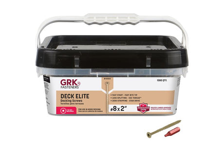 GRK Fasteners DECK ELITE 20802 Deck Screw, #8 Thread, 2 in L, Coarse, W-Cut Thread, Bugle Head, Steel, Polymer, 1400/PK