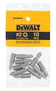 DEWALT DW2002B10 Screwdriving Bit, #2 Drive, Phillips Drive, 1/4 in Shank, Hex Shank, 1 in L, Steel