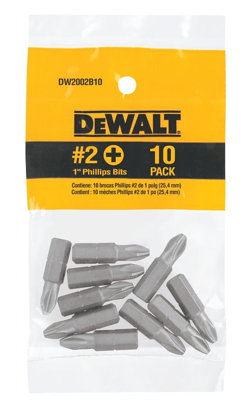 DEWALT DW2002B10 Screwdriving Bit, #2 Drive, Phillips Drive, 1/4 in Shank, Hex Shank, 1 in L, Steel