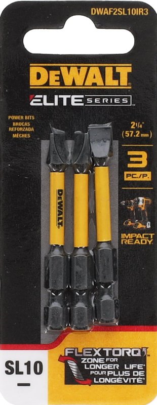 DEWALT DWAF2SL10IR3 Insert Bit, #10 Drive, Slotted Drive, 1/4 in Shank, Hex Shank, 2-1/4 in L, Steel
