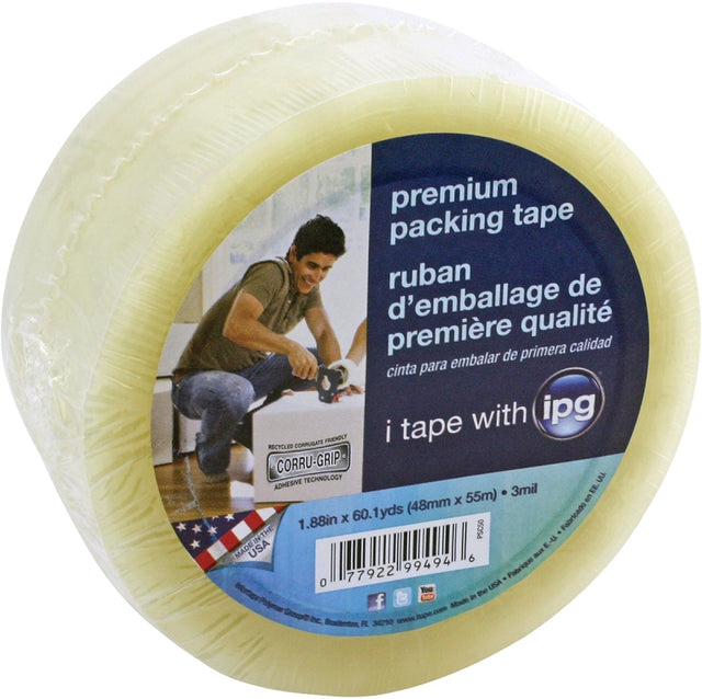 IPG PSC50 Premium Packaging Tape, 60 yd L, 1.88 in W, Polypropylene Backing, Clear