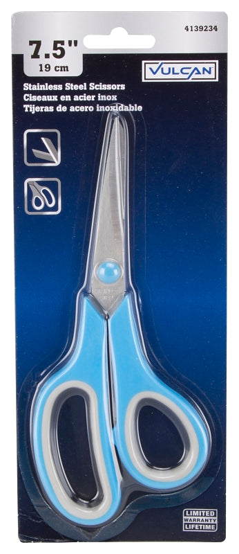 Vulcan JL-SR-07 2-Tone Scissors, 7-1/2 in OAL, 2-1/4 in L Cut, Stainless Steel Blade, Blue/Gray Handle