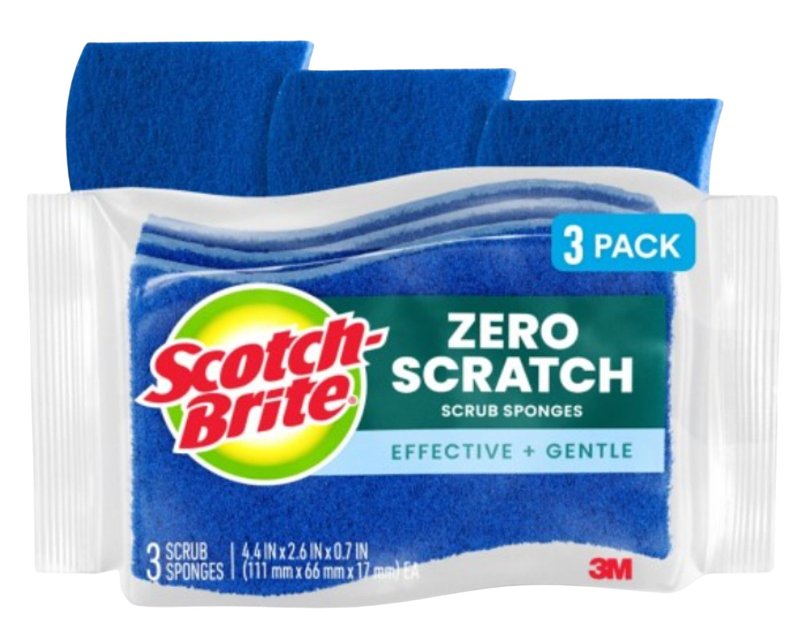 Scotch-Brite MP-3 Scrub Sponge, 4.4 in L, 2.6 in W, 0.8 in Thick, Cellulose, Blue
