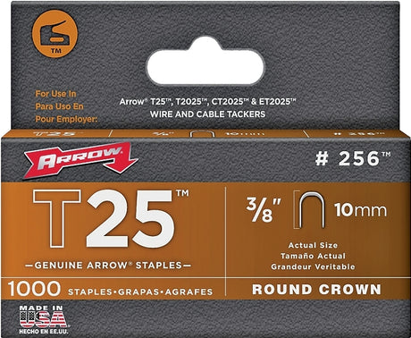 Arrow T25 Series 256 Staple, 5/16 in W Crown, 3/8 in L Leg, Steel, Pack of 5