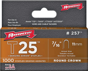 Arrow T25 Series 257 Staple, 5/16 in W Crown, 7/16 in L Leg, Steel, Pack of 5