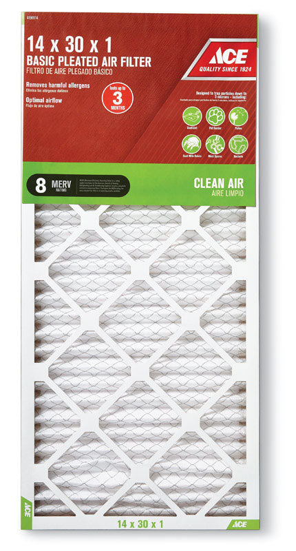 Ace 14 in. W X 30 in. H X 1 in. D Synthetic 8 MERV Pleated Air Filter 1 pk, Pack of 12