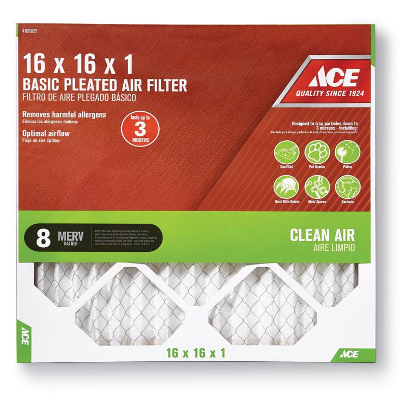 Ace 16 in. W X 16 in. H X 1 in. D Synthetic 8 MERV Pleated Air Filter 1 pk, Pack of 12