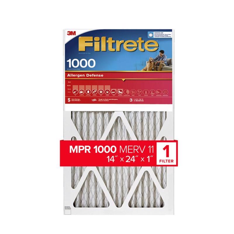 Filtrete Allergen Defense 14 in. W X 24 in. H X 1 in. D 1000 MPR Pleated Air Filter 1 pk, Pack of 4