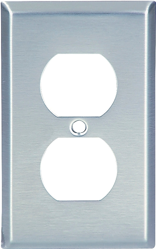 Eaton 93101-BOX1 Duplex Receptacle Wallplate, 4-1/2 in L, 2-3/4 in W, Standard, 1-Gang, 302 Stainless Steel, Flush