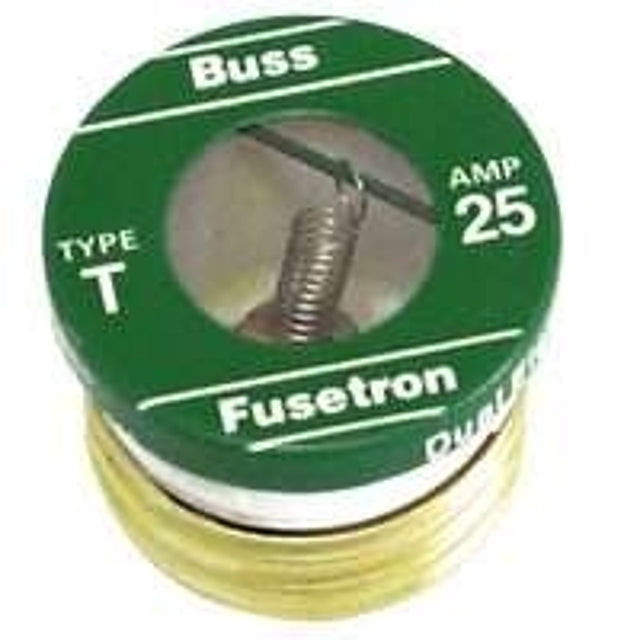Bussmann T Series T-25 Plug Fuse, 25 A, 125 V, 10 kA Interrupt, Plastic Body, T, Heavy-Duty, Time Delay Fuse