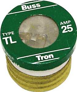 Bussmann TL-25 Plug Fuse, 25 A, 125 V, 10 kA Interrupt, Plastic Body, Time Delay Fuse, Low Voltage