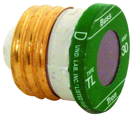 Bussmann TL-30 Plug Fuse, 30 A, 125 V, 10 kA Interrupt, Plastic Body, Time Delay Fuse, Low Voltage