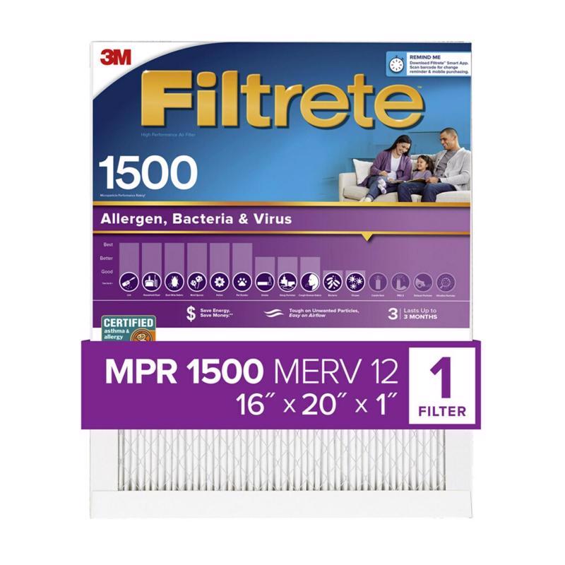 Filtrete 16 in. W X 20 in. H X 1 in. 1500 MPR Pleated Allergen Air Filter 1 pk, Pack of 4