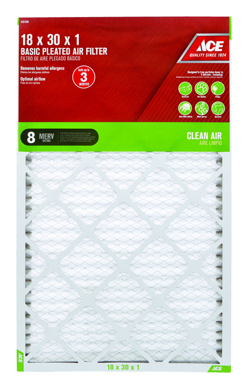 Ace 18 in. W X 30 in. H X 1 in. D Synthetic 8 MERV Pleated Air Filter 1 pk, Pack of 12