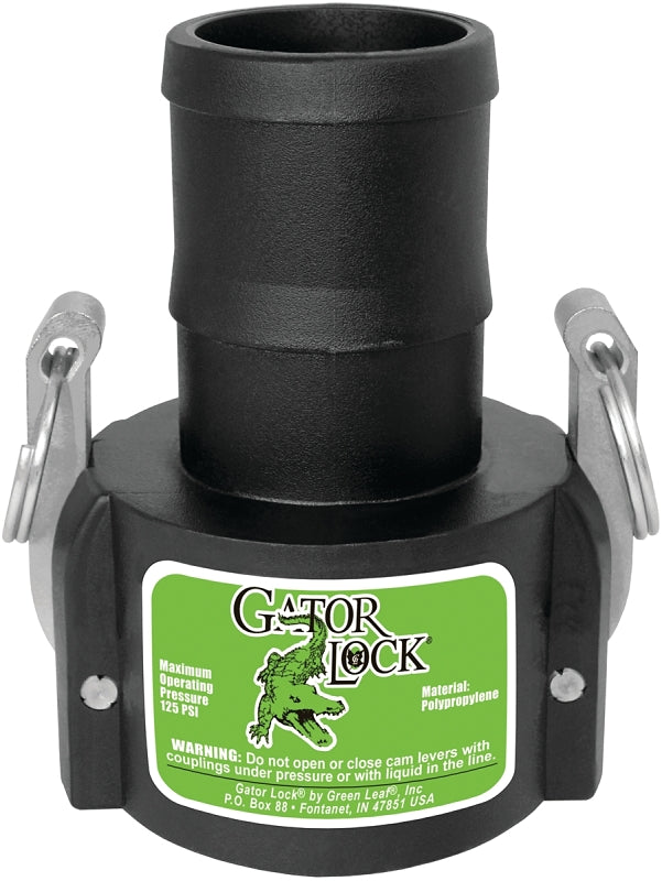 Green Leaf C Series GLP200CNL Cam Lever Coupling, 2 in, Female x Hose Barbed, Glass Filled Polypropylene