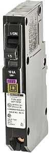 Square D QO115PDFC Circuit Breaker, CAFCI, Mini, 15 A, 1-Pole, 120 V, Plug