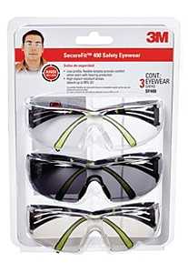3M SF400-W-3PK Safety Eyewear, Clear/Gray Lens, Neon Green/Black Frame, Anti-Fog, Scratch-Resistant Lens