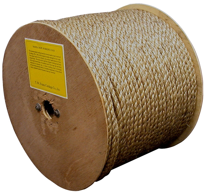 T.W. Evans Cordage 25-001A Rope, 1/4 in Dia, 1200 ft L, 1/4 in, Manila, Natural