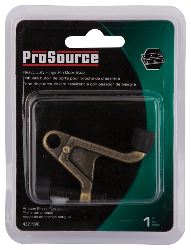 ProSource H20-B031C-PS Heavy-Duty Hinge Pin Door Stop, 2-3/4 in Projection, Die-Cast Zinc & Plastic, Antique Brass
