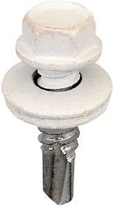 Acorn SW-MM141W250 Screw, #14 Thread, Hex Drive, Steel, Powder-Coated, White, 250/BAG