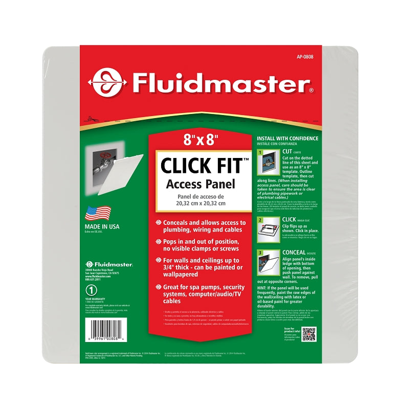 Fluidmaster AP-0808 Access Panel, 8 in L, 8 in W, Plastic, White