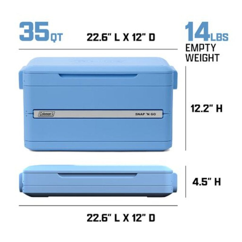 Coleman Snap 'N Go Series 2226072 Collapsible Hard Cooler, 35 qt Cooler, Polypropylene, Blue Sky, 48 hr Ice Retention