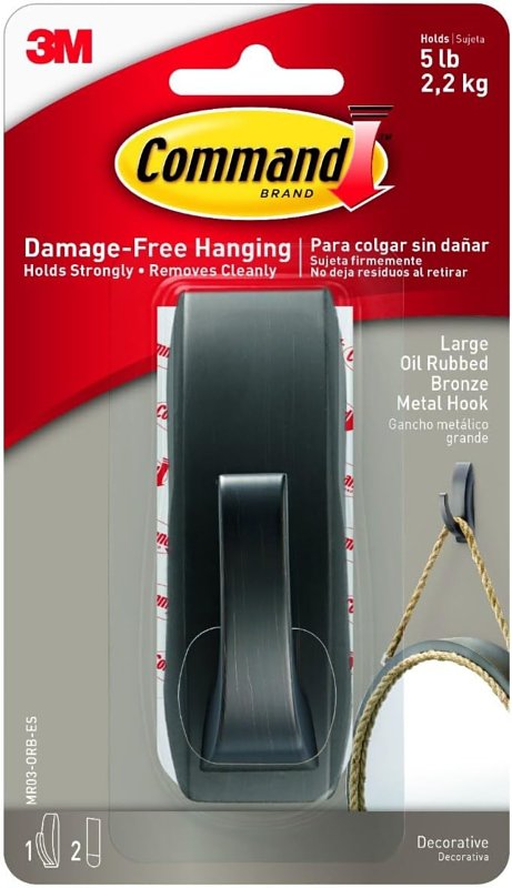 Command MR03-ORB-ES Large Hook, 5 lb, 1-Hook, Metal, Oil-Rubbed Bronze