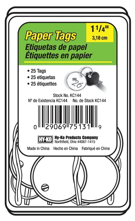 Hy-Ko KC144 Key Identification Tag, Paper