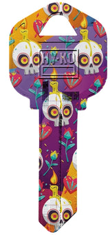 Hy-Ko 16010KW1-24 Key Blank, Skulls, Brass, Nickel, For: Kwikset KW1 Keyways, KW1-24 Key Number, Pack of 10