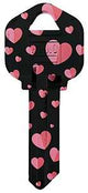 Hy-Ko 16010KW1-30 Key Blank, Black/Pink Heart, Brass, Nickel-Plated, For: Kwikset KW1 Keyways, KW1 Key Number, Pack of 10