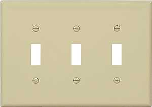 Eaton PJ3V Wallplate, 4.87 in L, 6-3/4 in W, 3-Gang, Polycarbonate, Ivory, High-Gloss, Pack of 15