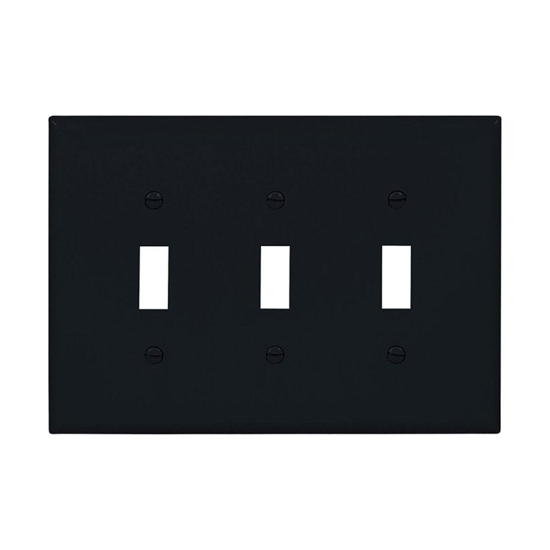 Eaton Wiring Devices PJ3BK Wallplate, 4.87 in L, 6-3/4 in W, 3-Gang, Polycarbonate, Black, High-Gloss, Pack of 15