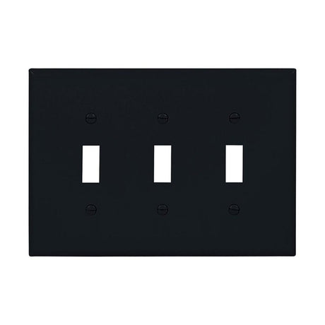 Eaton Wiring Devices PJ3BK Wallplate, 4.87 in L, 6-3/4 in W, 3-Gang, Polycarbonate, Black, High-Gloss, Pack of 15