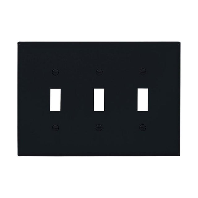 Eaton Wiring Devices PJ3BK Wallplate, 4.87 in L, 6-3/4 in W, 3-Gang, Polycarbonate, Black, High-Gloss, Pack of 15
