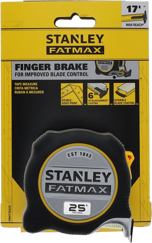 Fatmax FMHT38325S Tape Measure, 25 ft L Blade, 1-1/4 in W Blade, Steel Blade, Plastic Case, Black/Gray Case