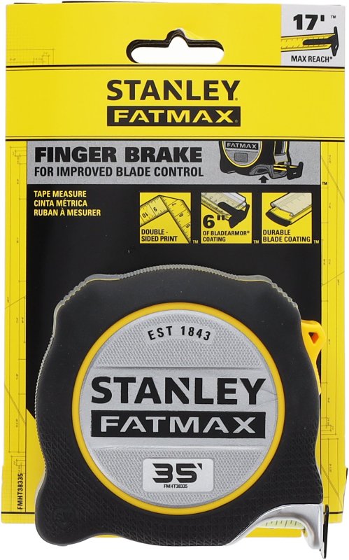 Fatmax FMHT38335S Tape Measure, 35 ft L Blade, 1-1/4 in W Blade, Steel Blade, ABS Case, Black/Gray Case