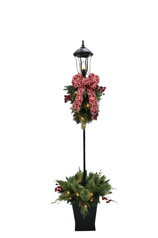 Santas Forest 39109 Pre-Lit Berry Cone Lamp Post Decoration
