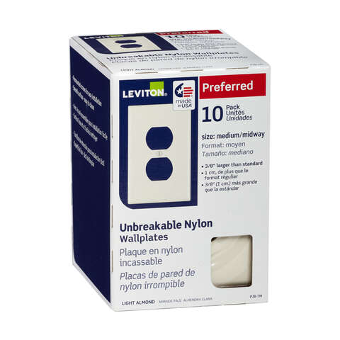 Leviton Almond 1 gang Thermoplastic Nylon Duplex Wall Plate 10 pk