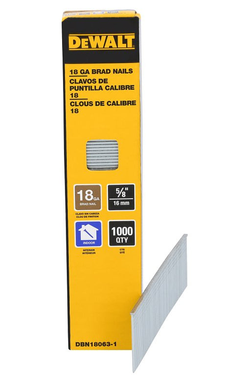 DEWALT DBN18063-1 Collated Brad Nail, 5/8 in L, 18 ga, Metal, T-Style Head, Smooth Shank