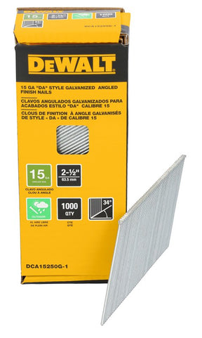 DEWALT DCA15250G-1 Finishing Nail, 2-1/2 in L, Steel, Galvanized, Round Head, 1000 PK