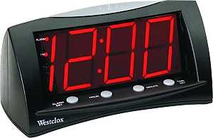 Westclox 66705 Alarm Clock, LED Display, Black Case, 6-1/2 in W x 3 in D x 3-3/4 in H