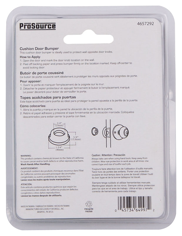 ProSource FE-S716-PS Door Stop, 1-3/4 in Dia Base, 1-3/4 in Dia x 5/8 in H Projection, Polyurethane (PU), Clear