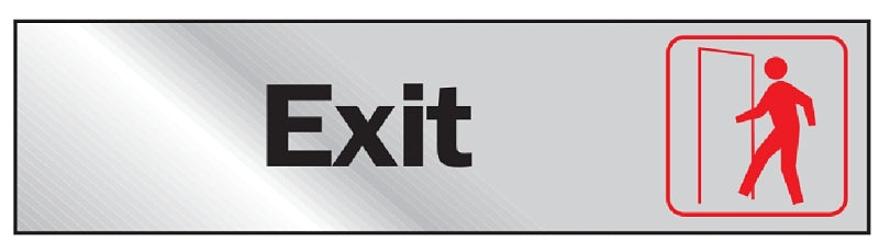 Hy-Ko 471 Graphic Sign, Exit, Silver Background, Vinyl, 2 in H x 8 in W Dimensions, Pack of 10