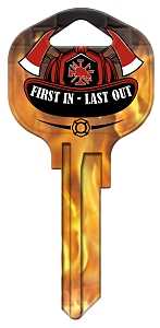 Hy-Ko 15005KW1-FRMN Key Blank, Fireman Symbol, Brass, Nickel-Plated, For: Kwikset KW1 Keyways, KW1 Key Number, Pack of 5