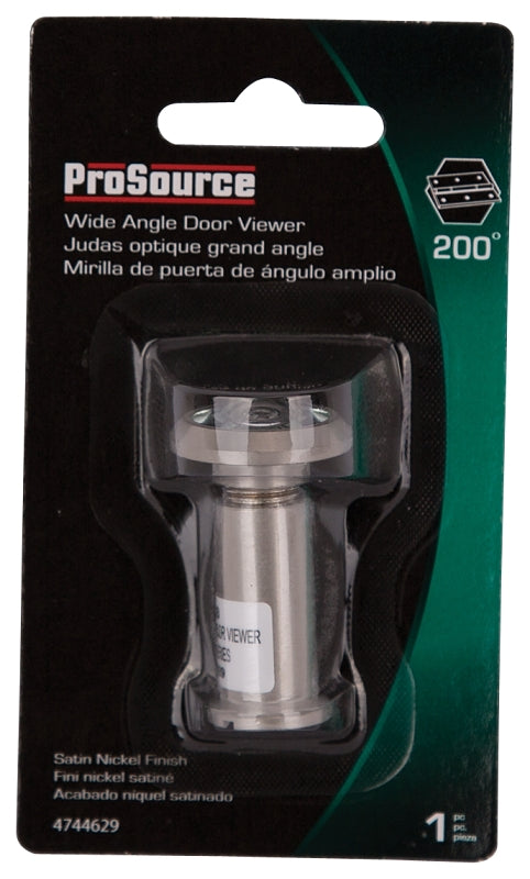 ProSource LR-002SN-PS Door Viewer, 200 deg Viewing, 1-3/8 to 1-3/4 in Thick Door, Solid Brass, Satin Nickel