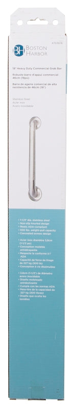 Boston Harbor SG01-01&0418 Grab Bar, 18 in L Bar, Stainless Steel, Wall Mounted Mounting