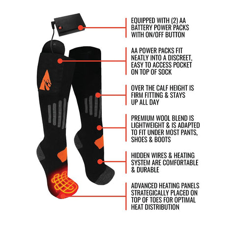 ActionHeat AH-SK-AA-03-S-M Battery Heated Socks, Unise, S/M, Cotton/Spandex/Wool, Black, Pack of 3