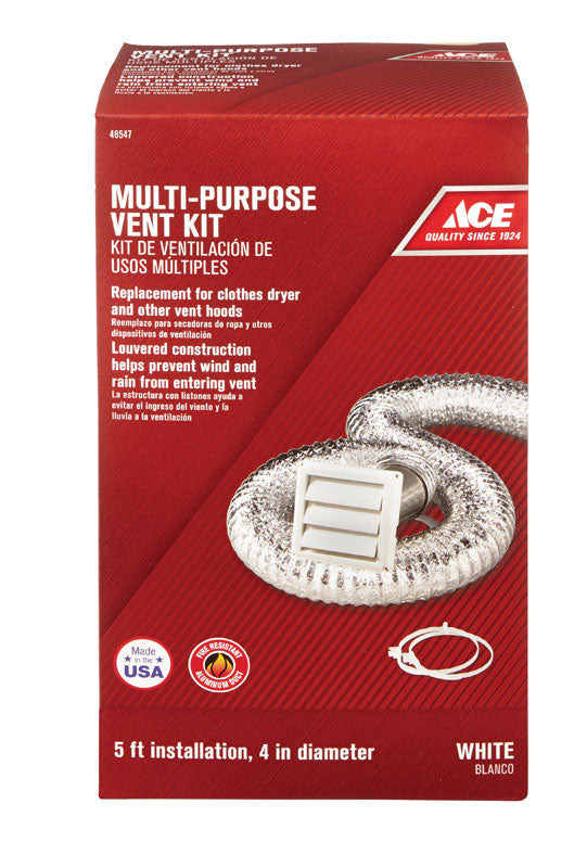 Ace 4 in. W X 4 in. L White Plastic Dryer Vent Kit