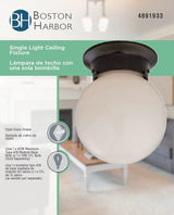 Boston Harbor F301-3375-ORB Single Light Ceiling Fixture, 120 V, 60 W, 1-Lamp, A19 or CFL Lamp, Bronze Fixture